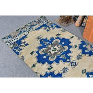 Alfombra Vintage de 3x10.3 pies, Alfombra, Alfombra de Lana con Estampado Animal Azul - Product Image 5