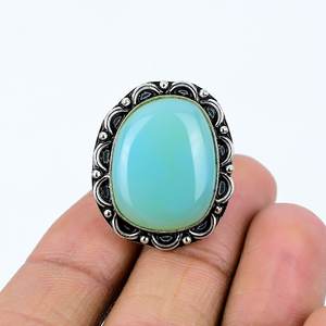 Hermoso Anillo de Plata con Gema de Calcedonia Aqua, Chapado en Oro Rosa Casual con Bisel y Engaste Invisible para Regalos - Product Image 2