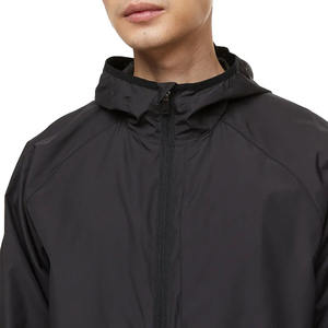 แจ็กเก็ตกันลมผ้าไนลอนสีดำสำหรับผู้ชายกันน้ำมีซิปด้านหน้าและปกตั้ง - Product Image 3