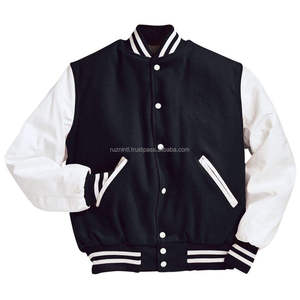 Veste universitaire streetwear unisexe, doublure matelassée chaude, tissu en laine, manches en cuir, veste décontractée tendance - Product Image 3