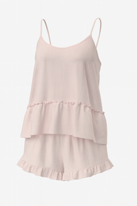 Ensemble de pyjama décontracté et confortable pour femme, avec débardeur côtelé thermique à logo frontal et short à volants – Nouveauté du fournisseur - Product Image 2