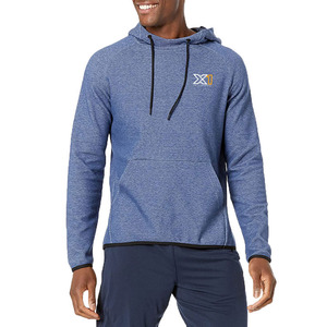 <b>Men's</b> <b>Blue</b> Hooded Sweatshirt With Front Pocket Quick Dry French Terry Casual Fit Summer Wear - Product Image 2