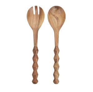 Ensemble de serveurs à salade en bois personnalisés de qualité supérieure, 2 pièces, couleur naturelle, écologique, passe au lave-vaisselle, style américain, vaisselle de qualité alimentaire - Product Image 2