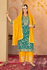 NOUVEAU DESIGNER Fatema Fashion HEAVY FUAX GEORGEET FANCY TOP SALWAR KAMEEZ SET EMBROIDERY SEQUENCES WORK REAL MIRROR HAND WORK - Product Image 4