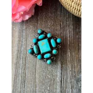 Broche Vintage Navajo de Turquesa y Plata de Ley, Elegante Tipo de Broche - Product Image 2