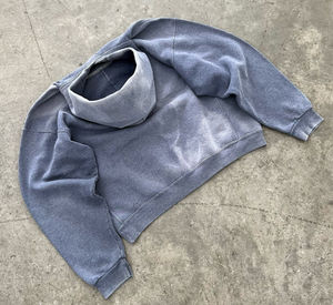 Boxy personnalisé surdimensionné épaule tombante en détresse broderie acide lavage fermeture éclair sweats à capuche Vintage hommes Rivet strass fermeture éclair à capuche - Product Image 6