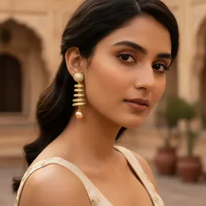 ต่างหูจี้รูปดอกไม้ควอตซ์ทองแดงสไตล์ศาสนาสำหรับผู้หญิง - Product Image 2