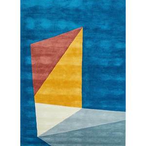 Tapis géométrique en laine et viscose bleu Caliedo, tufté à la main, pour salon, 4 m de large, rectangulaire, 10 mm, pour couloir, modèle Tnq-1510 - Product Image 1