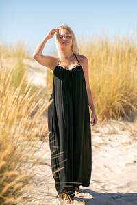 Nouveauté Boho Beach Hippie robe d'été robe longue en coton noir avec longues manches et motif floral longueur au sol - Product Image 6