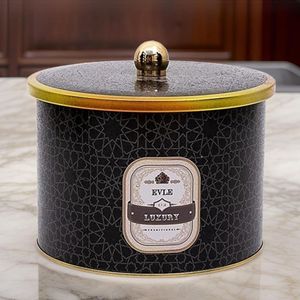 ลูกบิดที่จับทรงเรขาคณิตสีทองขนาด175x130มม. กระป๋องโลหะทรงกลมสำหรับเก็บอาหารพื้นหลังสีดำ - Product Image 3