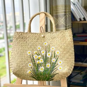 Bolsa de paja tejida a mano con asa de cuero logotipo personalizado grabado evento de moda regalo para mujeres vietnamitas productos promocionales - Product Image 2