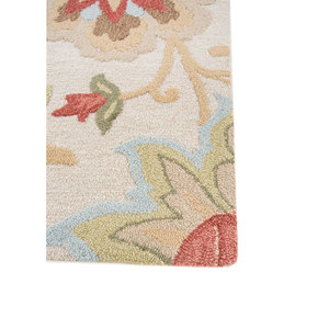 Hacienda Ivory 10mm Hand Tufted <b>Wool</b> Rugs Rectangular Boho Floral Patterns for Home for Living Room Hallway-Jaipur Rugs US - Product Image 4