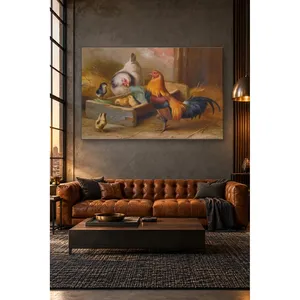 Impression sur toile Fida Edgar Hunt : Coq, poule et poussins dans le grange - Product Image 4
