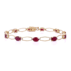 Bracelet en or jaune massif 14 carats fait à la main rubis précieux naturel diamant pierres précieuses bijoux fins femmes-pour les fêtes anniversaires - Product Image 4