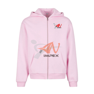 เสื้อฮู้ดซิปแบบยูนิเซ็กซ์สำหรับผู้ชาย คุณภาพสูง 460GSM ทรงโอเวอร์ไซส์ ผ้าฝ้าย 70% โพลีเอสเตอร์ 30% สไตล์สตรีทแวร์ ปักลายพัฟ สีพื้น - Product Image 4