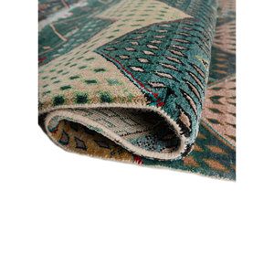 Tapis Manchaha vert noué à la main en laine et soie de bambou, épaisseur 10 mm, motif chevron abstrait pour sol de maison, couloir rectangulaire - Modèle Les-2791 - Product Image 2
