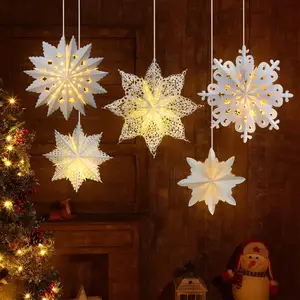 Christmas Star Snowflake Paper Lantern with Light Paper Lamp Party Supplies Hanging Decoration