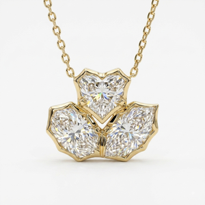 Pendentifs Breloques en Or Jaune 18K Classique avec Diamant de Laboratoire Certifié IGI, Taille Cœur, Ovale et Marquise, Sertissage Antique en Bezel - Product Image 1