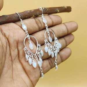 ทำด้วยมือ925เงินสเตอร์ลิงสีรุ้งมูนสโตนต่างหูดีไซน์รูปมาร์คีชยาวเครื่องประดับเงินหรูหราสำหรับเป็นของขวัญ - Product Image 2