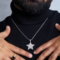 Pendentif Étoile en Argent Sterling 925 avec Zircon Cubique AAA Scintillant, Bijou Céleste Hip Hop Bling Plaqué Or 18K, Breloque Étoile Chrétienne