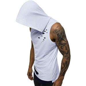 2024 vente chaude personnalisé blanc plaine sans manches Hip Hop sweats à capuche pour hommes Polyester/coton - Product Image 2
