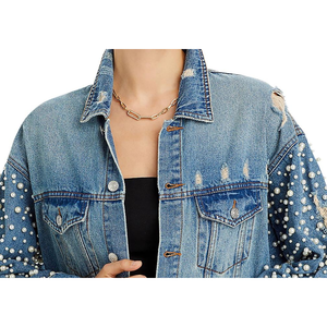 Chaqueta Vaquera Exclusiva Azul con Adornos, Estilo Desgastado, Corte Holgado, Técnica Lavada, Logotipo Bordado, Estampado Casual para Verano y Otoño - Product Image 2