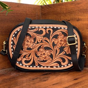 Hot Selling 2024 Women's Fashion Hand <b>Tooled</b> <b>Leather</b> Small Crossbody Bag Western Floral Genuine <b>Leather</b> Purses Cowhide Handbags - Product Image 2