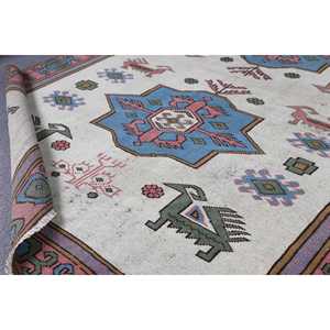 Alfombra turca de 5x7.1 pies, alfombra vintage, alfombra de lana con motivos de plantas y árboles en azul y rojo. - Product Image 4