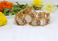 Bracelets indiens traditionnels ethniques à la mode en laiton plaqué or cuivre antique, motif floral en zircon et imitation perle, pour mariage