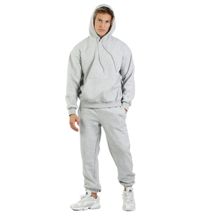 Nouvelle Arrivée Hiver 2025 – Ensemble Décontracté Unisexe Personnalisable : Sweat à Capuche Brodé en Polaire Épaisse Gris Uni et Pantalon Respirant - Product Image 3