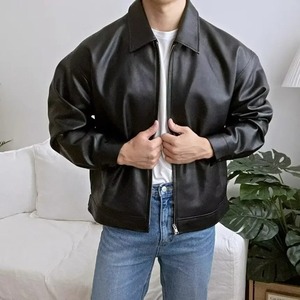 <b>Men's</b> Leather <b>Jacket</b> Lightweight Casual Sports Motorcycle Vest Fashionable Korean Style Fit Baseball Uniform <b>Jacket</b> - Product Image 4