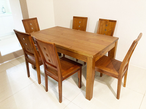 Table à manger en teck confortable du sud-ouest avec une longueur de 147 cm, ensemble de meubles de salle à manger modernes et durables pour les restaurants et les salles à manger - Product Image 2