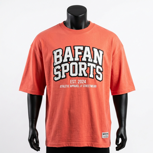 Camiseta oversize para hombre, 200 GSM, jersey de algodón peinado premium, color coral naranja y blanco, estampado serigrafiado con efecto desgastado, logotipo personalizado - Product Image 6