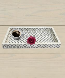 Bandeja para servir con incrustaciones de hueso de fuente de forma hexagonal bandeja para servir con incrustaciones de hueso multifuncional con diseño de tira para usos múltiples - Product Image 3