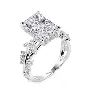 Bague de fiançailles Jeulia en argent sterling avec diamant taille coussin et feuille torsadée marquise - Product Image 1