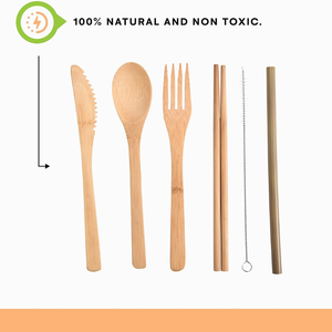 Ensemble en bambou de haute qualité avec étui de voyage couverts réutilisables comprenant une cuillère, une fourchette et des couteaux-Ustensile portable - Product Image 2
