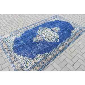 Grand tapis turc de 4,7 x 8,6 pieds, tapis vintage bleu camouflage - Product Image 2