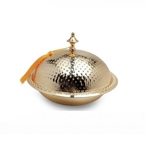 Lot de 3 plats de service en laiton de différentes tailles avec couvercle en verre, plats de service faits à la main de forme ronde pour la maison - Product Image 3