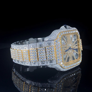 VVS Lab Diamond Watch Lujo Personalizar Hip Hop Skeleton relojes Reloj mecánico con oro amarillo correa de acero inoxidable CVD - Product Image 1