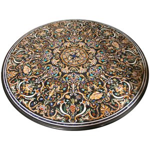 Table à manger en marbre Pietra Dura Micro mosaïque incrustée pour la maison ou l'hôtel Meubles de luxe en pierre noir élégant - Product Image 3