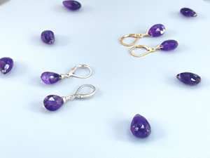 Bijoux fins pour femme Améthyste violette naturelle Boucles d'oreilles pendantes en argent sterling 925 plaqué or avec levier arrière et larme. - Product Image 3