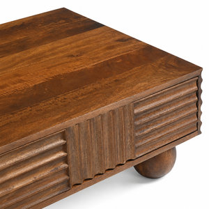 Mesa de Centro de Madera de Mango Sólida con Mosaico y Cajón, Diseño Acanalado, Moderna, para Sala de Estar, Muebles Personalizados de la India - Product Image 2
