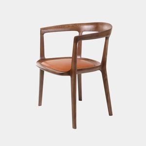 เก้าอี้รับประทานอาหารที่ทันสมัยทำจากกรอบไม้สักแข็งและหนังสังเคราะห์สีดำผิววอลนัท - Product Image 2