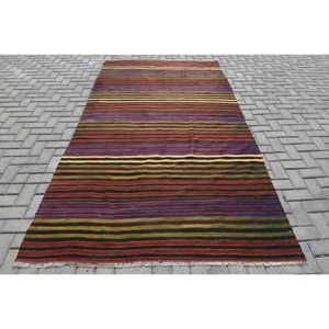 Tapis turc vintage, tapis Kilim 5,3x10 pieds, grand tapis patchwork rouge - Product Image 1
