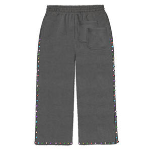 Pantalones de chándal para hombre OEM French Terry Cotton Heavyweight Baggy Gym Acid Wash Pearl Studded Rhinestone Diamond - Product Image 2