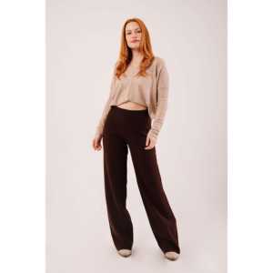 Pantalon tricoté marron taille haute à jambes larges respirant pour la vente en gros - Product Image 3