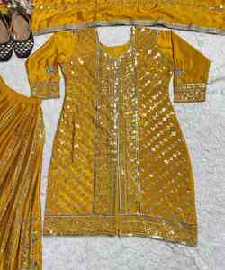 Le plus choisi coton Georgette broderie séquence travail dentelle lourde travail haut Festival mariage porter lavable en gros Surat vêtement - Product Image 2