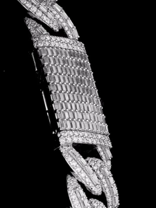 Collier chaîne en argent sterling 925 avec diamants Moissanite étincelants taille baguette et taille ronde, style Cuban Link, pour homme et femme - Product Image 6