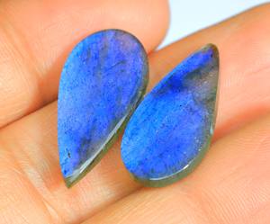 Atractivo par de cabujones de labradorita, piedras preciosas de labradorita llamativas azules genuinas, gemas pulidas sueltas y suaves para hacer joyas - Product Image 5