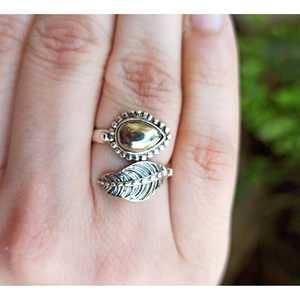 <b>Adjustable</b> Boho Jewelry Handmade Sterling Silver Leaf <b>Ring</b> Natural Pyrite Inlay Free Perfect Gift for Her Birthday Anniversary - Product Image 6